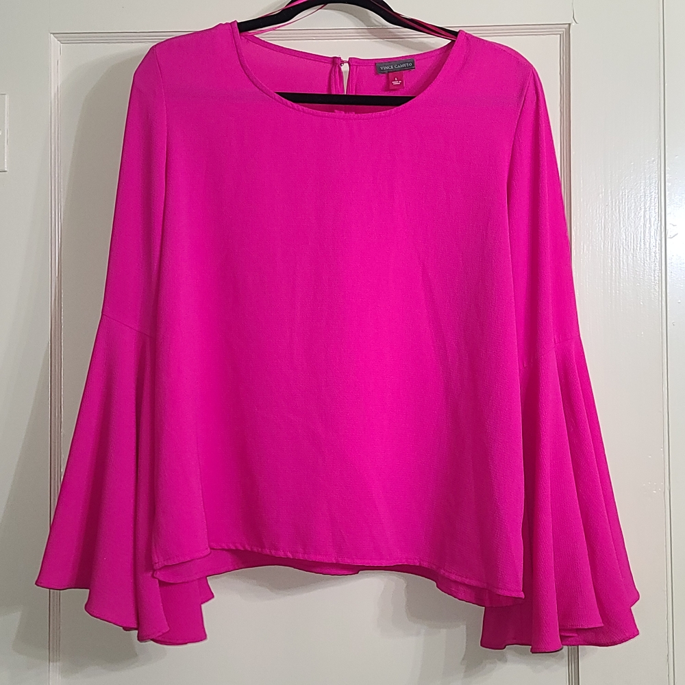 Vince Camuto Vibrant Pink Bell Sleeve Blouse L